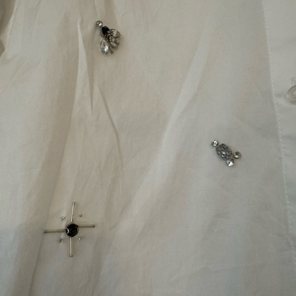 NWT Jason Wu White Button-Up Crop Shirt with Jewel Bead Details - Picture 6 of 11